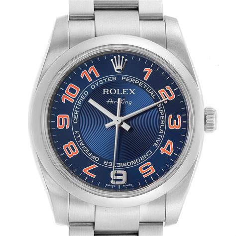 rolex airking blue dial orange|Rolex Air-King watch price.